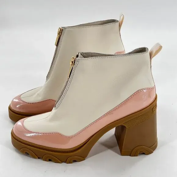 SOREL Brex Chelsea Zip Booties 8 NWT Boot Ankle White Platform Heel Leather - Picture 7 of 9